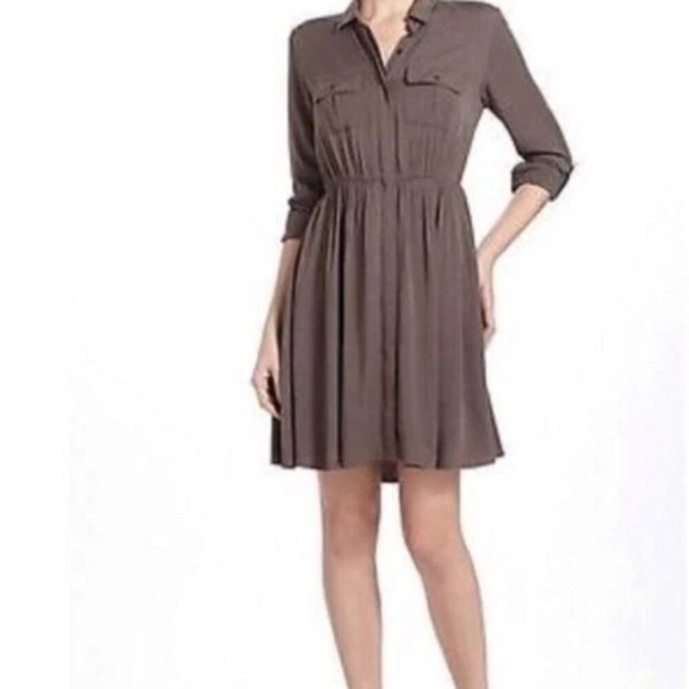 Maeve By Anthropologie Dakota Brown Button Front Tab Sleeve Shirt Dress Sz M